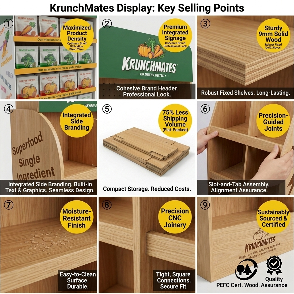 Retail Display Stand Custom Wooden Floor Display Rack for Pet Food Treats Multi Tier Easy Assemble Supermarket POS Display Shelf — view 5