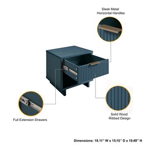 Nightstand In Midnight Blue With Drawer And <b>Open</b> Shelf <b>Storage</b> <b>Unit</b> For Bedroom Or Living Room - Product Image 4