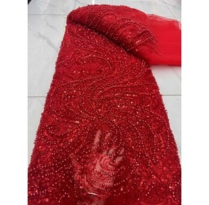 Tela de Encaje con Cuentas de Lujo 2025 para Asoebi, Verde Mezclado con Rosa, Tela de Encaje con Cuentas de Lujo, Cristal y Pedrería - Product Image 6