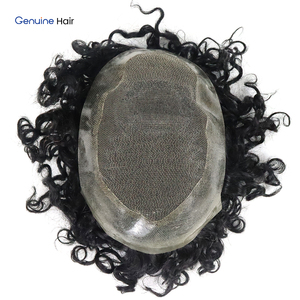 Prothèse capillaire pour hommes Outlets Australia, base en dentelle et PU, bouclée <span class=keywords><strong>permanente</strong></span> 15mm, 6*9 pouces, système de remplacement capillaire avec ligne de cheveux naturelle - Product Image 3