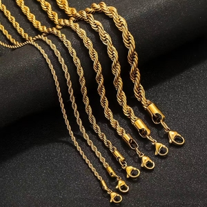 Cinturón <span class=keywords><strong>de</strong></span> cuero vaquero <span class=keywords><strong>de</strong></span> moda para mujer con cadena retorcida y eslabones cubanos, collar estilo urbano chapado en oro al vacío - Product Image 4