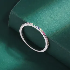 New Jewelry 925 Sterling Silver Colorful Zircon Wedding Jewelry Eternity Band Ring For Women