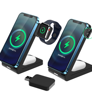 Cargador inalámbrico de 15W con soporte vertical para iPhone, reloj y auriculares, negro, multifunción. - Product Image 1