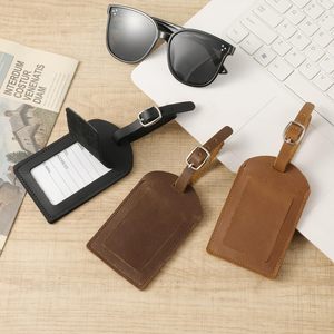 Étiquette de bagage en cuir véritable noir, brun foncé, brun clair, résistante à l'eau, pour voyage, enregistrement à la compagnie aérienne et embarquement - Product Image 1