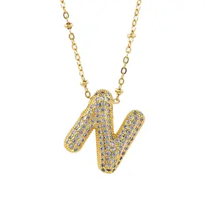 Nuevo collar inicial de 26 letras CZ chapado en oro colgante del alfabeto de la clavícula Cadena de eslabones para mujeres y hombres joyería