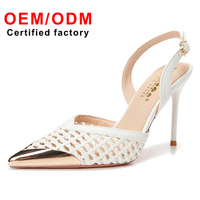 Nouveauté Mode Européenne et Américaine Sandales Stiletto Haut de Gamme pour Femme, Talon Aiguille Creux Tressé et Bout Pointu Métallisé