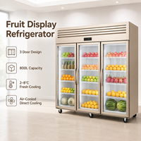 3-deurs glazen koelvitrine voor fruit en dranken, met dubbele koeling (lucht & direct) 2-8 ℃   Supermarkt
