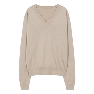 Suéter de Cuello en V para Mujer, 100% Cachemira, Manga Larga, Color Sólido, Transpirable, Tejido de Punto para Otoño - Product Image 1