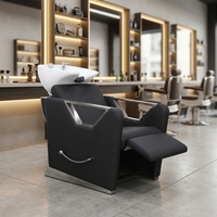 Fauteuil de lavage moderne pour salon, direct usine, avec bac en céramique, en cuir PU, station de lavage réglable, écologique et personnalisable