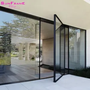 Puerta francesa de aluminio para exterior, puertas abatibles de vidrio doble para Cocina