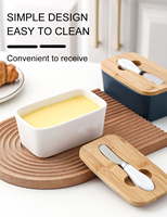 Beurres rectangulaires en céramique Boîte à fromage en étain scellée Boîte de rangement Conteneurs Beurrier avec couteau et couvercle en bambou