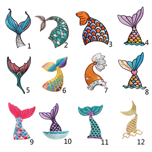 Parche autoadhesivo bordado de dibujos animados de cola de sirena Parche de Vida Marina - Product Image 2