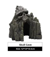 Décoration de petit aquarium en résine, paysage rocheux avec crâne de luxe, ornements, grotte cachée pour poissons, vue sur la montagne sous-marine créative