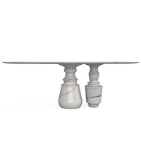 Table à manger ovale en marbre blanc de qualité supérieure, élégante, artisanale, sur piétement, pour salle à manger, maison, villa, appartement