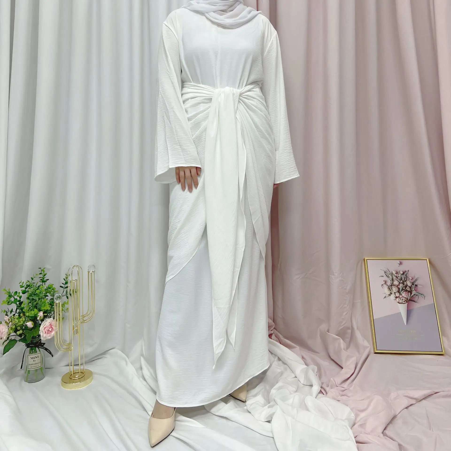 Türük üreticileri toptan kadınsı tunik elbise Dubai saten şifreli buz ipek elbise abaya abaya kadın müslüman elbise
