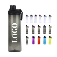 Bouteille d'eau de sport transparente de 750ml avec logo personnalisé avec trou de boisson directe et poignée portable et couvercles étanches pour la salle de sport et l'extérieur