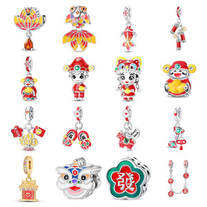 This adorable <b>silver</b>-plated white brass pendant, inlaid with zircon, features a cartoon Chinese New Year design - Product Image 1