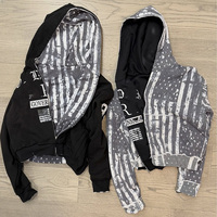 Fabricant sur mesure, sweat à capuche zippé 100% coton, broderie, patchwork, effet usé, réversible, veste à capuche zippée intégrale pour homme