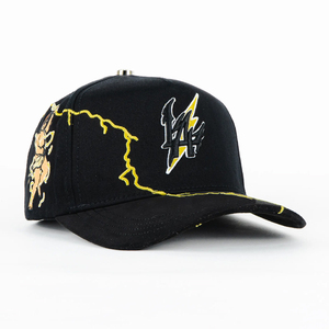 <strong>Wholesale</strong> Luxury 5 Panel Angel and <strong>Lightning</strong> Design Satin Lined Stylish Baseball Cap Tombochio Hat Custom 3D Embroidery - Product Image 1
