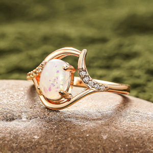 Anillo de Ópalo A076 para Mujer, Anillo de Compromiso con Gema Natural Ovalada y Engaste de Puntas, Anillos de Moda - Product Image 6