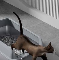 Nouvelles idées, bac à litière pour chat en plastique et acier inoxydable, grande capacité, durable, rectangulaire, 20L, facile à nettoyer, désodorisant, design ouvert