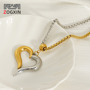 Zogxin Stainless Steel Heart Pendant Necklace Gold Silver Two Tone Chain Party Jewelry For Women - Product Image 1