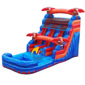 Toboggan aquatique gonflable double piste Tropical <span class=keywords><strong>Laguna</strong></span>, avec zone de saut et château gonflable, pour fêtes et jardin, toboggan aquatique humide et sec - Product Image 4
