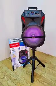 Speaker nirkabel portabel 15 inci, speaker nirkabel cincin Rgb luar ruangan Bt pesta kekuatan besar Dj portabel