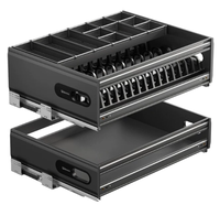 UZIA F75.5 Organisateur de placard de cuisine, panier coulissant double couche en acier inoxydable, égouttoir à vaisselle, tiroir pour bols et casseroles avec rail de glissière amorti