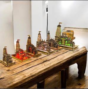 Modelo 3D en Miniatura del Templo Ram Mandir, Artesanía en Madera Geométrica con Luz LED, Decoración de Mesa para Interiores, Hogar, Sala de Estar, Diwali - Product Image 2