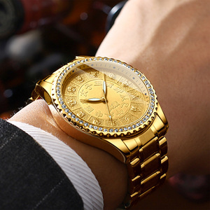 Binbond Gold Plated Diamond Dial Zodiac Men's Watch Stainless Steel Band Quartz Movement Waterproof Gift Watch - Product Image 2
