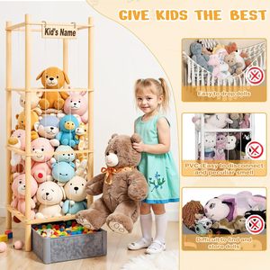 Scaffale in Legno <span class=keywords><strong>per</strong></span> Giocattoli di Peluche con Capacità Super Grande e Sacchi <span class=keywords><strong>per</strong></span> Animali di Peluche <span class=keywords><strong>per</strong></span> Armadi, Camere dei Bambini e Sale Giochi - Product Image 2