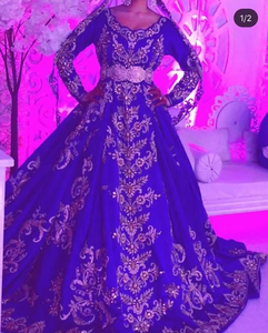 Impresionante Vestido de Novia Marroquí Lehenga Choli Largo hasta el Suelo con Bordado Intenso y Cola Larga - ATIYA LIBAS Satén de Acetato Personalizado - Product Image 3