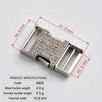 Alliage de zinc Matériau métal Anneau et boucles de ceinture Set 4805 Sac Hardware 15mm Diamond-Set Square Buckle Luxury Bright Diamond Buckle