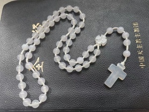 Colgante de Cruz de ágata de piedra natural, collar de Rosario anudado con cuentas de oración de piedra <span class=keywords><strong>Original</strong></span> - Product Image 2