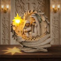 Crèche Lumineuse Sainte Famille avec Étoile LED et Cadre en Plumes – Décoration Religieuse de Noël