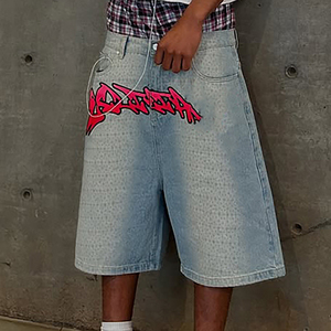 <span class=keywords><strong>Jeans</strong></span> stile personalizzato Jorts di alta qualità Vintage a doppia <span class=keywords><strong>vita</strong></span> pantaloncini larghi in Denim per gli uomini - Product Image 1