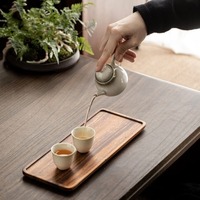 Plateau à thé en bois massif de noyer, style japonais, rectangulaire, pour servir le thé, la pâtisserie, etc.