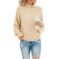 Pull-over en maille pour femme, col montant, coupe ample, épais, chaud, moderne et tendance, vente en gros