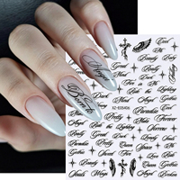 Autocollants pour ongles en lettres cursives gothiques, or métallique, argent, noir, ailes, croix, étoiles, autocollants pour ongles auto-adhésifs pour une manucure tendance