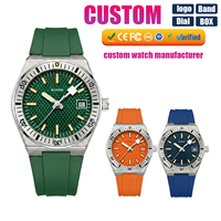 Reloj de Cuarzo de Acero Inoxidable con Logotipo Personalizado, 42 mm, Deportivo, de Lujo, Resistente al Agua, con Correa de Goma, Nombre Personalizado, Reloj de Pulsera para Hombre