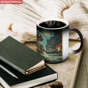 แก้วเปลี่ยนสีลายฝ้าสีดำ 11 ออนซ์ เซรามิก แก้วกาแฟชาเปลี่ยนสีได้ - Product Image 3
