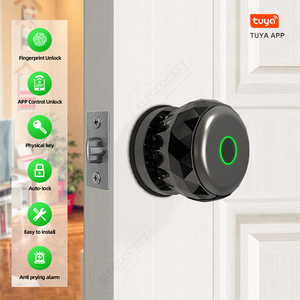 Aluminum Tuya App Control Smart <strong>Knob</strong> <strong>Door</strong> Lock with Biometric Fingerprint Cloud &amp; SDK Support for Wood <strong>Doors</strong> - Product Image 2
