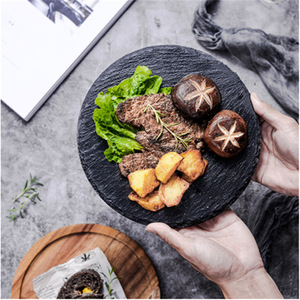 Acacia Wood Steak <b>Plate</b> Round Slate Serving Tray For Breakfast Dessert Plating Nordic Style Wooden Tableware - Product Image 2