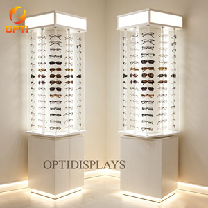 Mobiliario de Alta Gama para Ópticas |   Exhibidor Giratorio de Gafas de Madera con Iluminación LED Trasera y Almacenamiento - Product Image 3