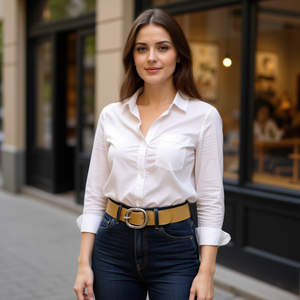 Cinturón Metálico de 2.5 cm con Hebilla Ovalada de Cuero PU, Accesorio de Moda para Mujer - Product Image 2