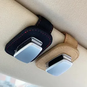 Pronto In magazzino di moda per auto porta occhiali da sole Clip In acciaio inox e pelle Pu occhiali da sole porta occhiali da sole per auto