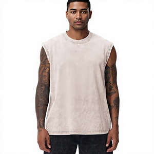 เสื้อกล้ามถักทรงเข้ารูปสำหรับผู้ชาย ลวดลายย้อมสีแบบ Distressed Acid Wash - เสื้อคอกลมแขนกุด - สไตล์วินเทจ เป็นมิตรต่อสิ่งแวดล้อม เหมาะสำหรับสตรีทแวร์และชุดออกกำลังกาย - Product Image 1