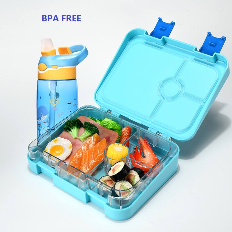 Eco friendly wholesale korean 4 compartment custom tritan meal school children printed food bento kid lunch box set with bottle