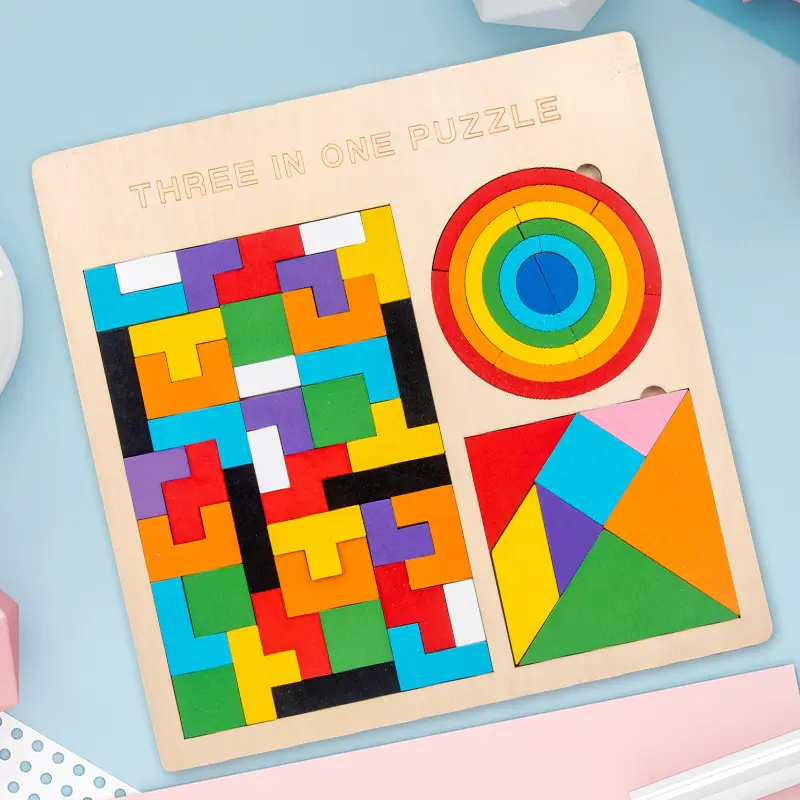 2023 nuevo diseño niños en edad preescolar madera Arco Iris 3D DIY rompecabezas juego de bloques Montessori juguetes educativos Tangram para niños pequeños